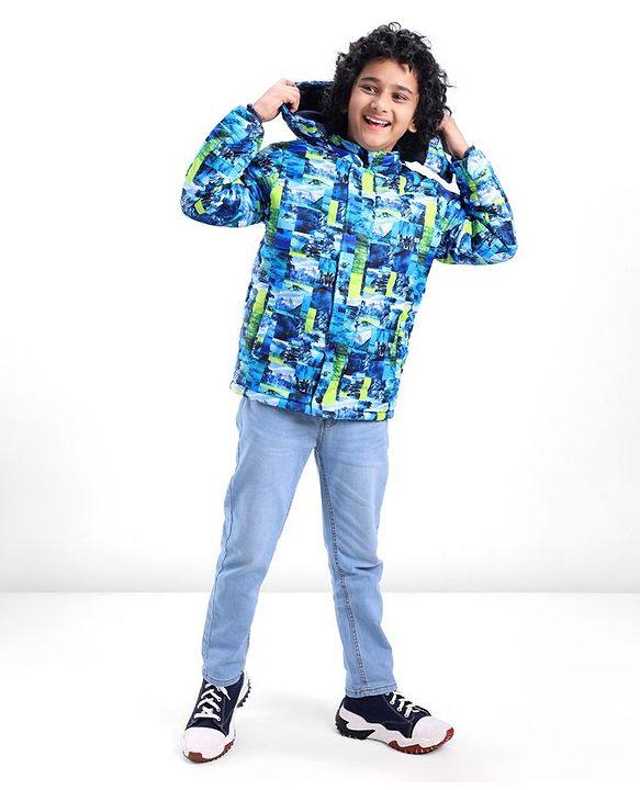 Pine Kids Full Sleeves Abstract Printed Medium Winter Jacket - Multicolor