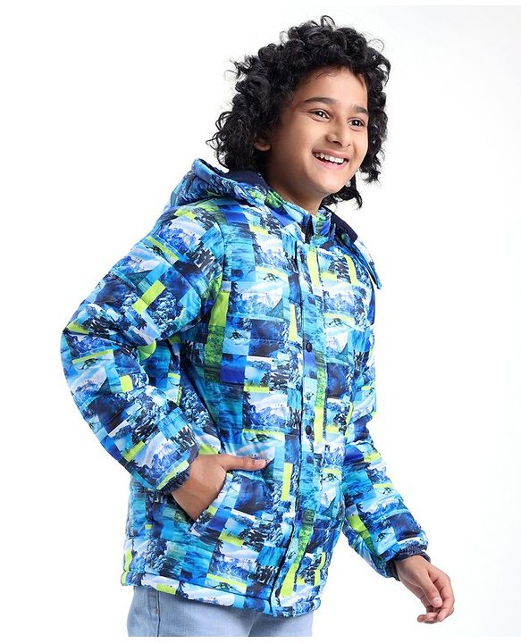 Pine Kids Full Sleeves Abstract Printed Medium Winter Jacket - Multicolor