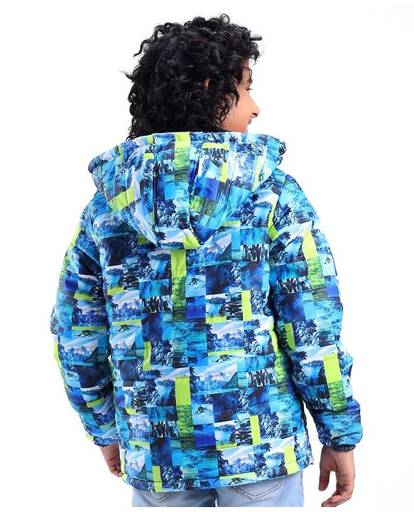 Pine Kids Full Sleeves Abstract Printed Medium Winter Jacket - Multicolor