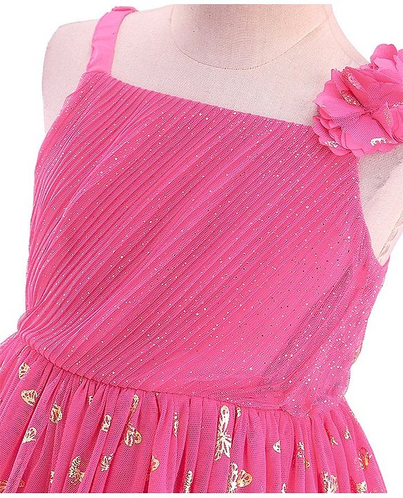 Babyhug Sleeveless Foil Butterfly Printed Party Frock - Magenta
