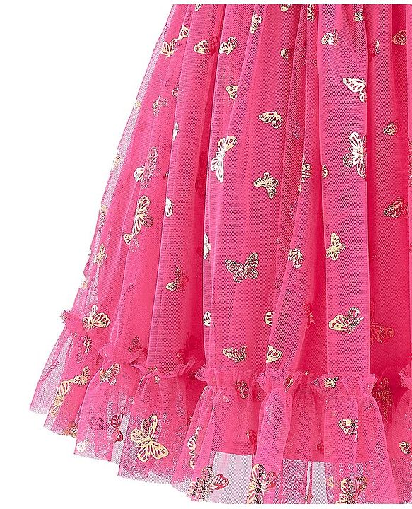 Babyhug Sleeveless Foil Butterfly Printed Party Frock - Magenta