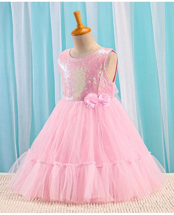 Babyhug Sleeveless Sequinned Party Frock - Pink