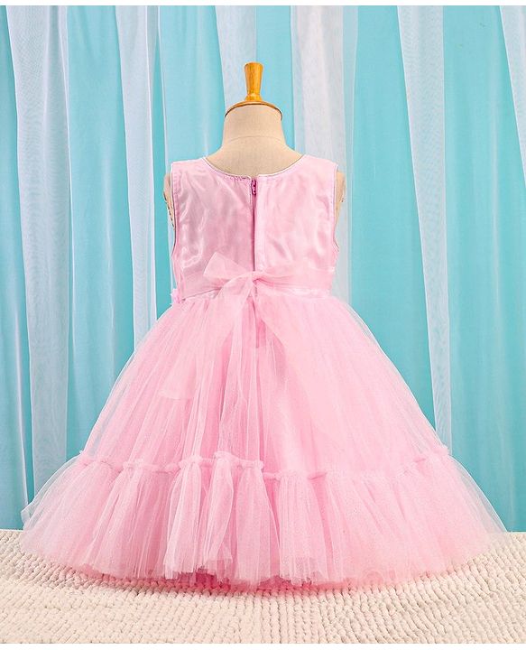 Babyhug Sleeveless Sequinned Party Frock - Pink