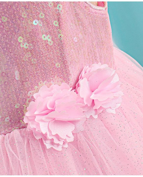 Babyhug Sleeveless Sequinned Party Frock - Pink