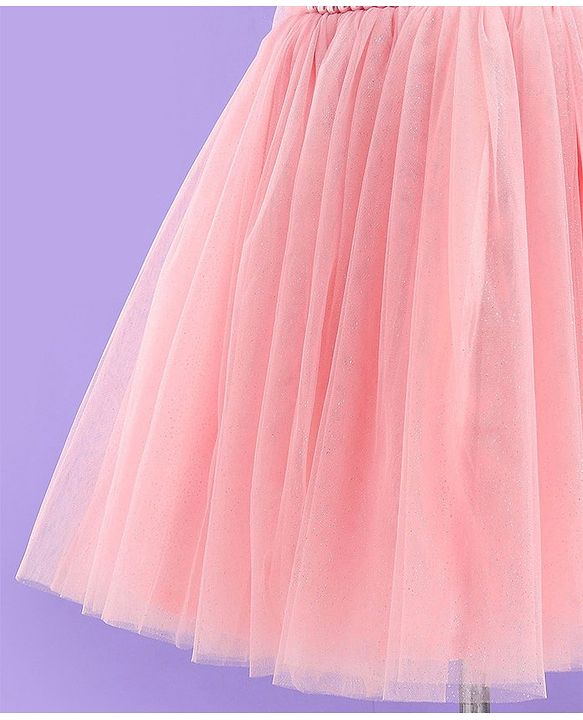 Babyhug Sleeveless Corsage & Pearl Detailing Mesh Party Frock - Peach