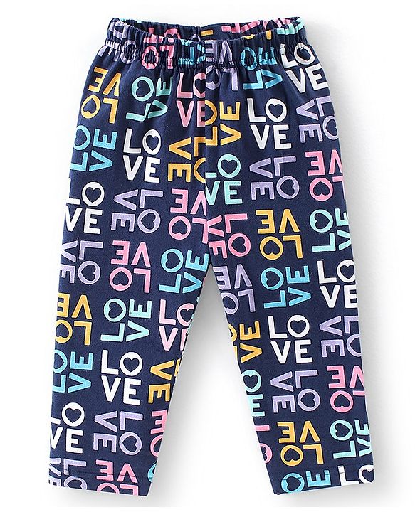 Babyhug Cotton Knit Full Sleeves Night Suit with Text Print - Navy Blue