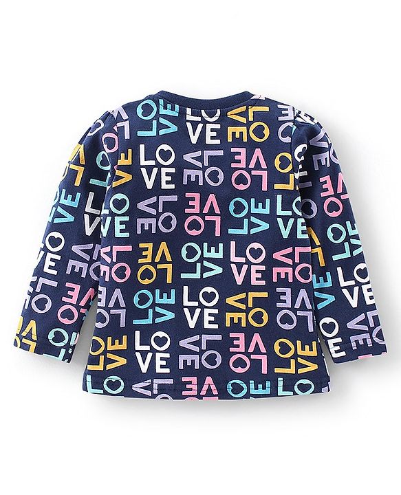 Babyhug Cotton Knit Full Sleeves Night Suit with Text Print - Navy Blue