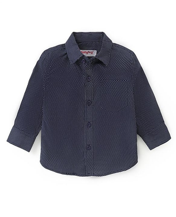 Babyhug Full Sleeves  Party Suit with Stretch & Bow Polka Dots Print - Navy Blue