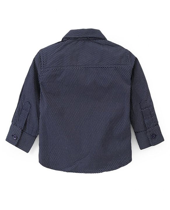Babyhug Full Sleeves  Party Suit with Stretch & Bow Polka Dots Print - Navy Blue