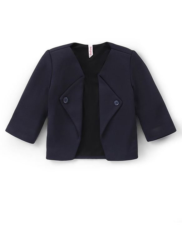 Babyhug Full Sleeves  Party Suit with Stretch & Bow Polka Dots Print - Navy Blue