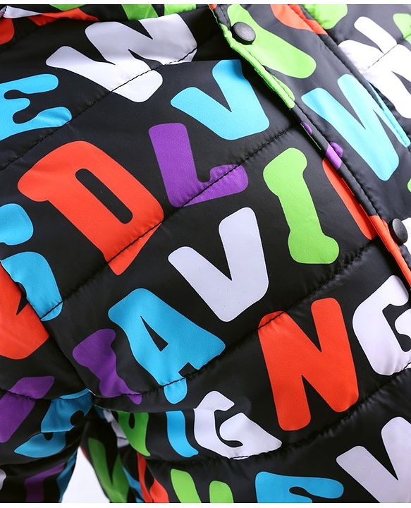 Pine Kids Woven Full Sleeves Text Printed Medium Winter Hooded Jacket - Multicolor