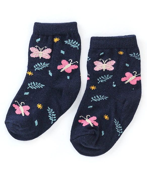 Cutewalk By Babyhug Anti Bacterial Ankle Length Socks Butterfly Design Pack Of 3 - Multicolour