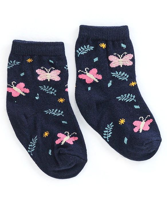 Cutewalk By Babyhug Anti Bacterial Ankle Length Socks Butterfly Design Pack Of 3 - Multicolour
