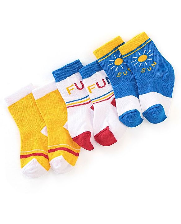 Cutewalk By Babyhug Anti Bacterial Ankle Length Socks Sun Design Pack Of 3 - Multicolour