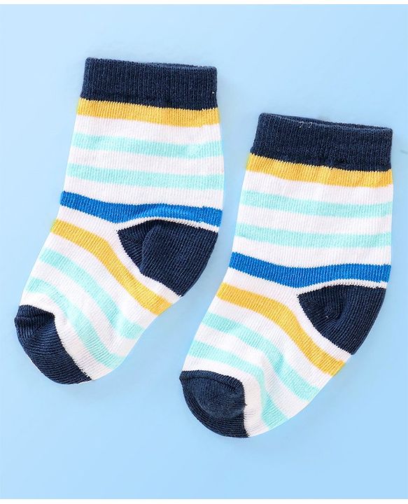 Cute Walk By Babyhug Anti Bacterial Ankle Length Socks Striped Pack Of 3 - Multicolour
