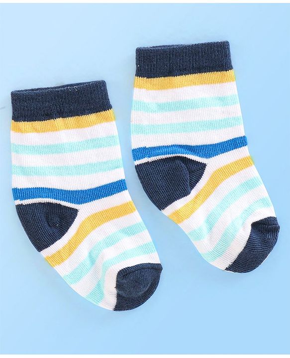 Cute Walk By Babyhug Anti Bacterial Ankle Length Socks Striped Pack Of 3 - Multicolour