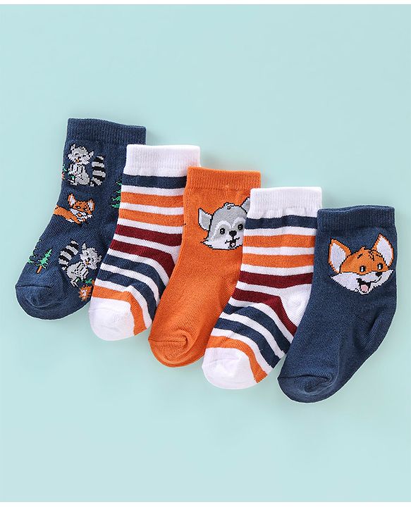 Cute Walk by Babyhug Anti Bacterial Ankle Length Socks Striped Design Pack Of 5 - Multicolour