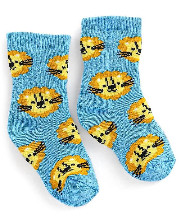 Cutewalk By Babyhug Cotton Anti Bacterial Ankle Length Socks Stripes & Tiger Design Pack Of 3- Blue White & Yellow