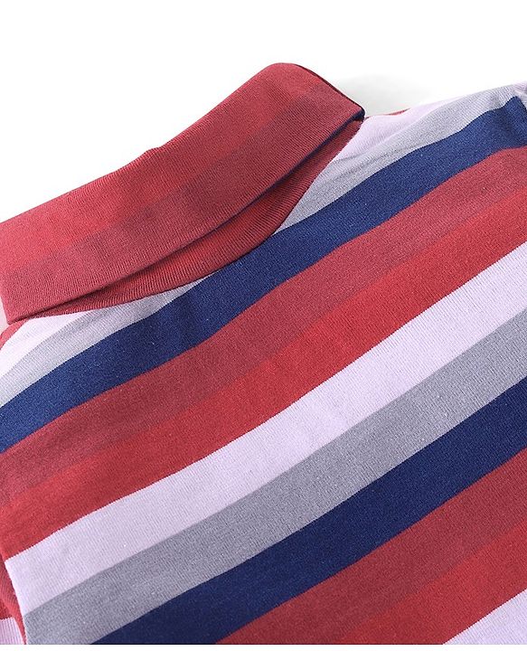 Babyhug Cotton Full Sleeves Turtle Neck T-Shirt With Stripes- Red & Navy Blue