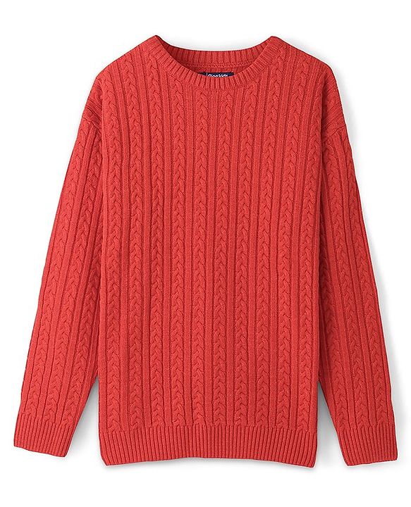 Pine Kids Full Sleeves Cable Knit Sweater - Deep Orange