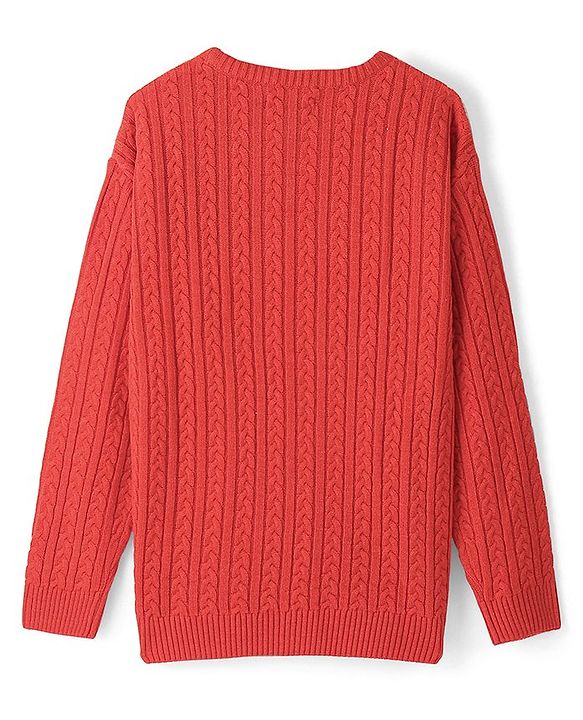 Pine Kids Full Sleeves Cable Knit Sweater - Deep Orange