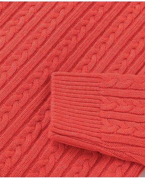 Pine Kids Full Sleeves Cable Knit Sweater - Deep Orange
