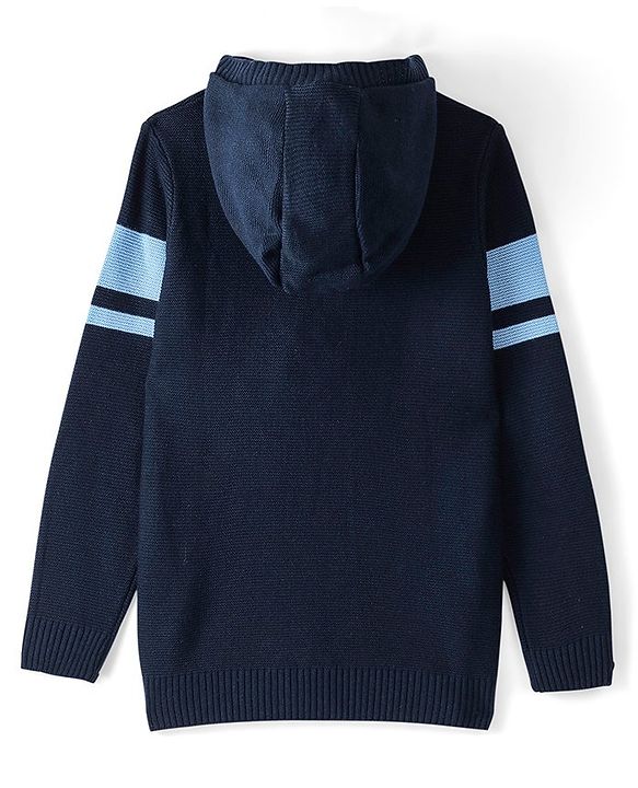 Pine Kids Full Sleeves Hooded Sweater With Embroidery - Navy Blue