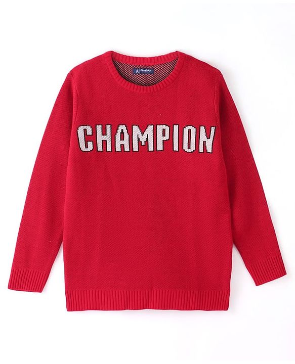 Pine Kids Full Sleeves Sweater With Champion Print - Red