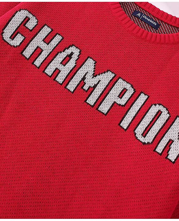 Pine Kids Full Sleeves Sweater With Champion Print - Red