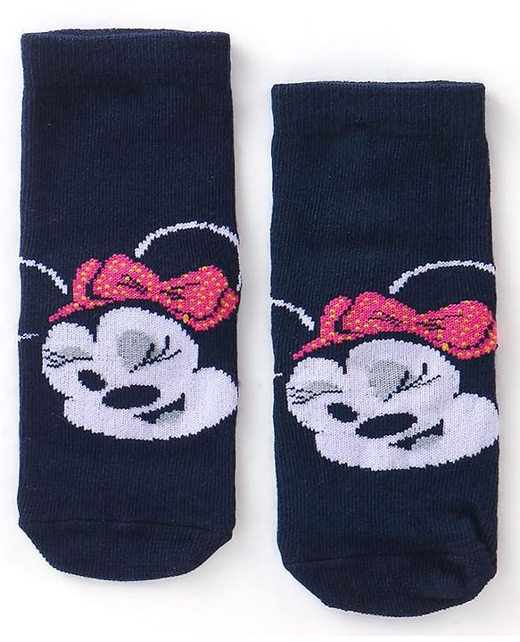 Cute Walk Disney by Babyhug Cotton Knit Anti Bacterial Ankle Length Socks Minnie Mouse Design Pack of 3 - Black Pink & Grey