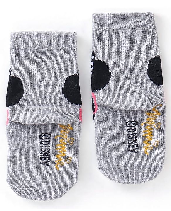 Cute Walk Disney by Babyhug Cotton Knit Anti Bacterial Ankle Length Socks Minnie Mouse Design Pack of 3 - Black Pink & Grey