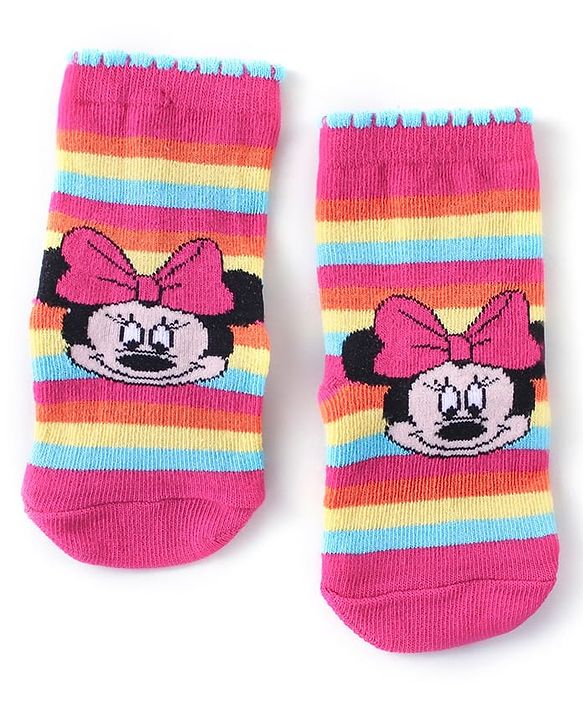 Cute Walk Disney By Babyhug Anti Bacterial Ankle Length Socks Minnie Mouse Design Pack Of 3 - Multicolour