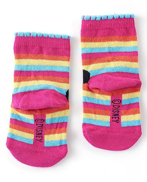 Cute Walk Disney By Babyhug Anti Bacterial Ankle Length Socks Minnie Mouse Design Pack Of 3 - Multicolour