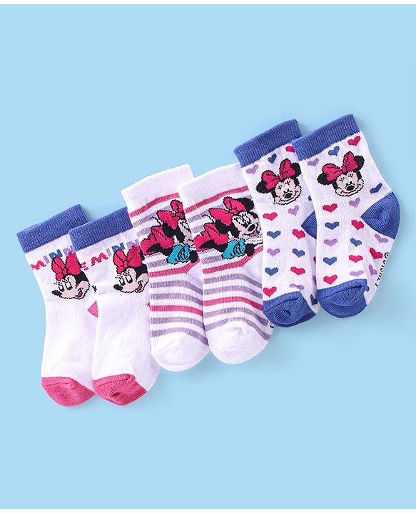 Cutewalk Disney By Babyhug Anti Bacterial Ankle Length Socks Minnie Mouse Design Pack Of 3 - Multicolour
