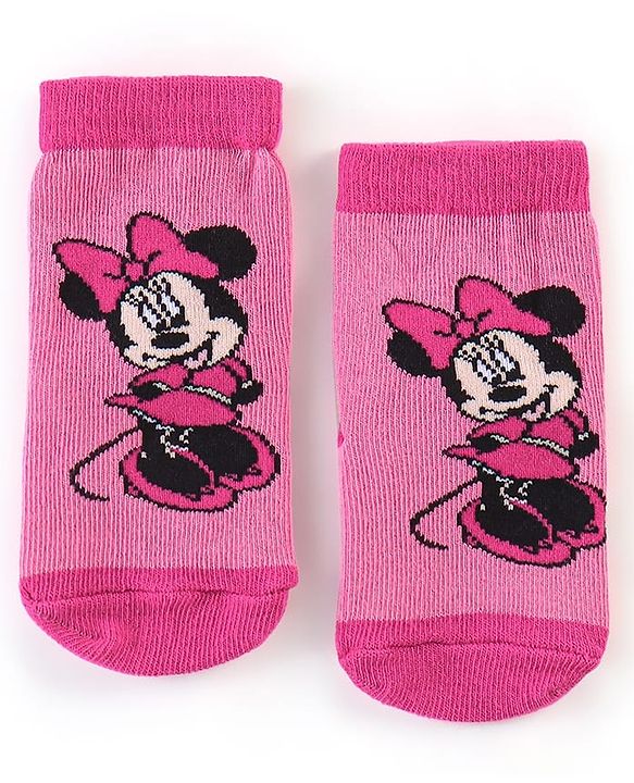 Cute Walk By Babyhug Anti Bacterial Non Terry Ankle Length Minnie Mouse Print Socks Pack Of 3 - Pink & Blue