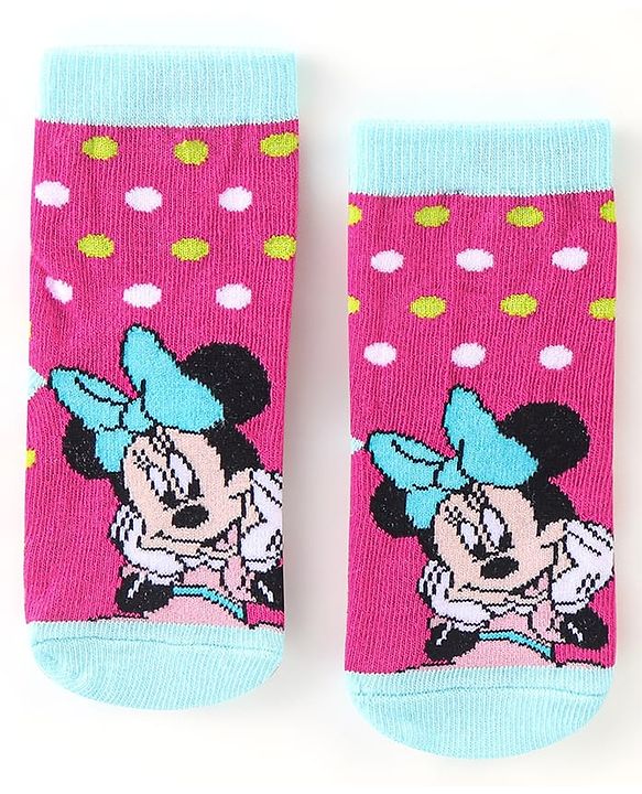 Cute Walk By Babyhug Anti Bacterial Non Terry Ankle Length Minnie Mouse Print Socks Pack Of 3 - Pink & Blue