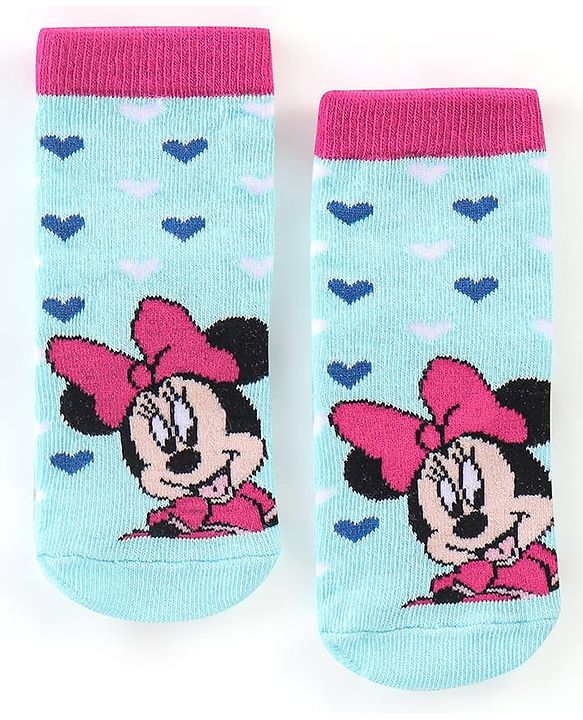 Cute Walk By Babyhug Anti Bacterial Non Terry Ankle Length Minnie Mouse Print Socks Pack Of 3 - Pink & Blue