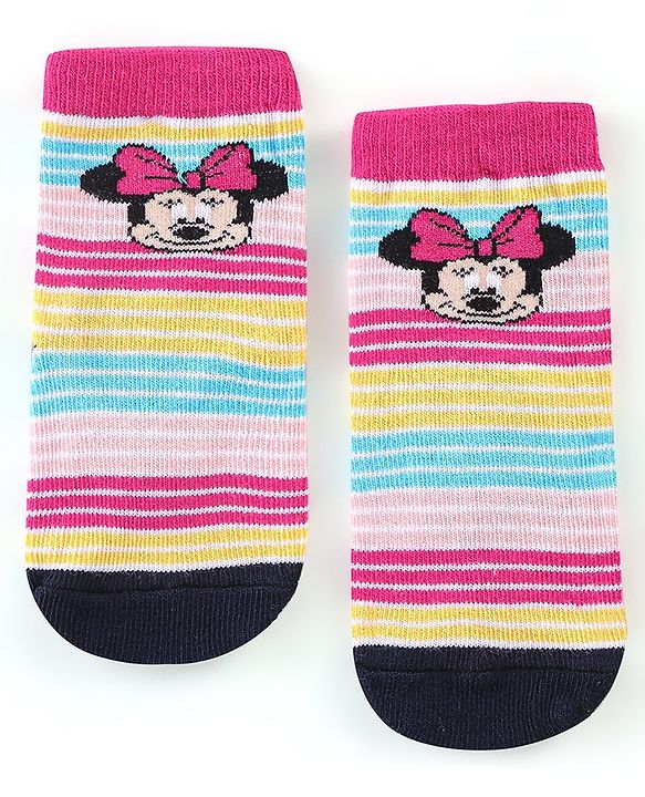 Cute Walk By Babyhug Anti Bacterial Non Terry Ankle Length Minnie Mouse Print Socks Pack Of 3 - Multicolor