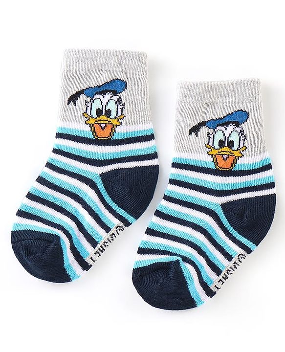 Cute Walk By Babyhug Anti Bacterial Non Terry Ankle Length Donald Duck Print Socks Pack Of 3 - Blue