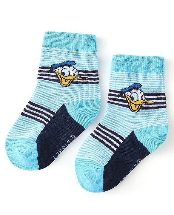 Cute Walk By Babyhug Anti Bacterial Non Terry Ankle Length Donald Duck Print Socks Pack Of 3 - Blue