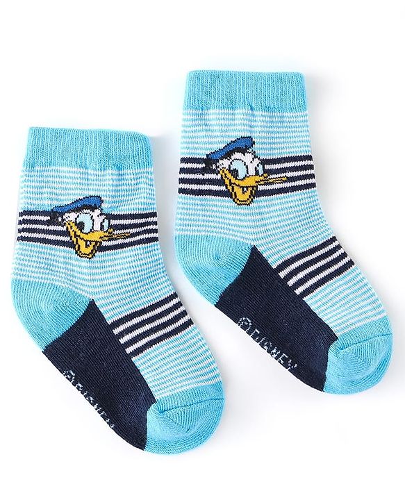 Cute Walk By Babyhug Anti Bacterial Non Terry Ankle Length Donald Duck Print Socks Pack Of 3 - Blue