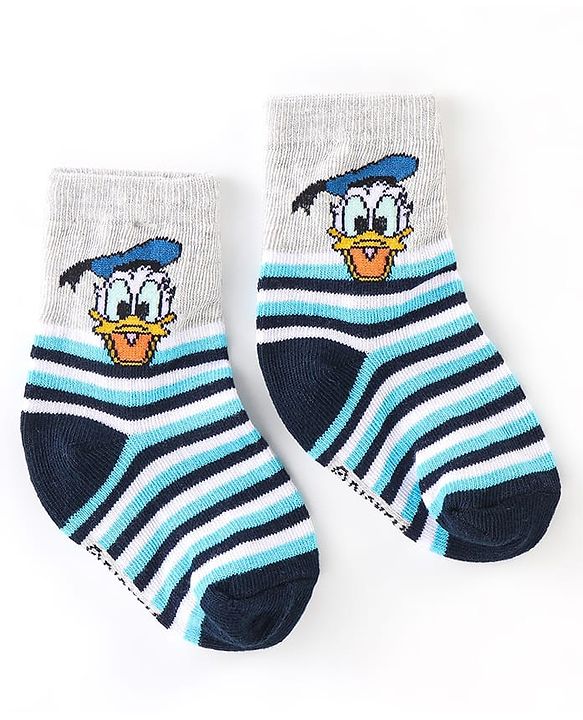 Cute Walk By Babyhug Anti Bacterial Non Terry Ankle Length Donald Duck Print Socks Pack Of 3 - Blue