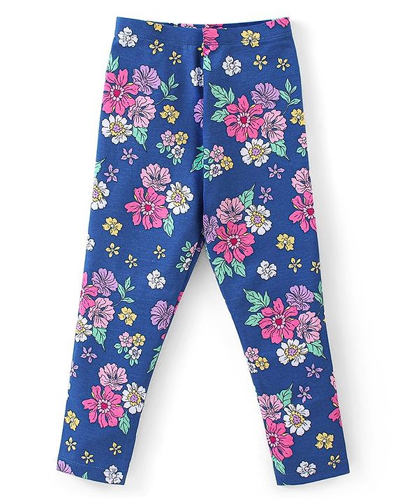 Babyhug Cotton Lycra Knit Full Length Polka Dots & Floral Printed Leggings Pack of 2 - Multicolour