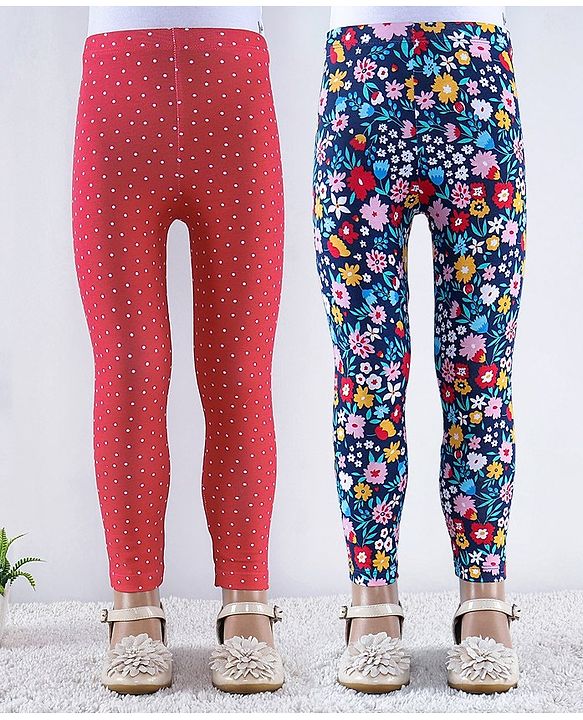 Babyhug Cotton Lycra Knit Full Length Polka Dots & Floral Printed Leggings Pack of 2 - Multicolour