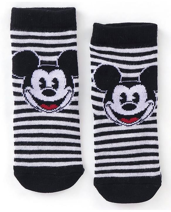 Cute Walk Disney by Babyhug Cotton Knit Ankle Length Anti Bacterial Socks Stripes & Mickey Mouse Design Pack of 3 - Red Black & Grey