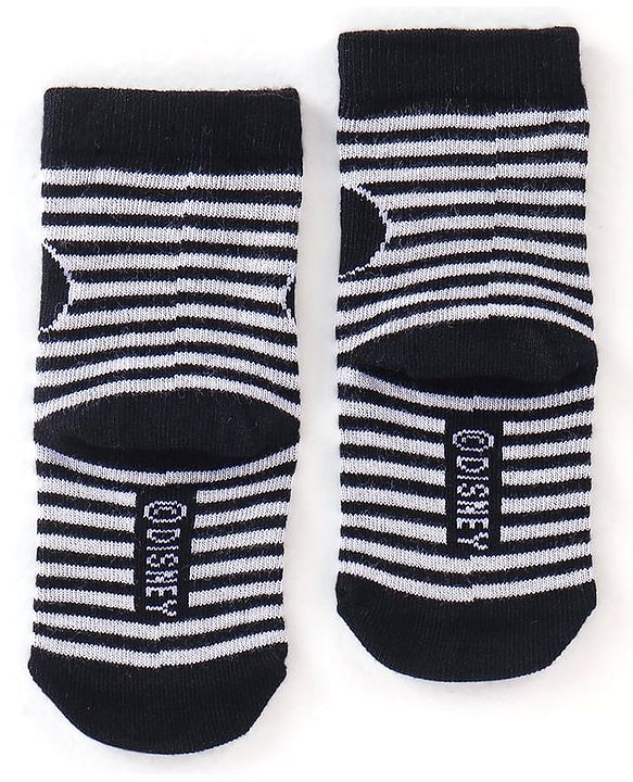 Cute Walk Disney by Babyhug Cotton Knit Ankle Length Anti Bacterial Socks Stripes & Mickey Mouse Design Pack of 3 - Red Black & Grey