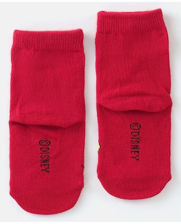 Cute Walk Disney by Babyhug Cotton Knit Ankle Length Anti Bacterial Socks Stripes & Mickey Mouse Design Pack of 3 - Red Black & Grey
