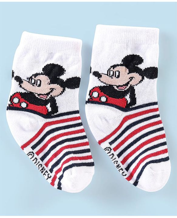 Cute Walk Disney By Babyhug Anti Bacterial Ankle Length Socks Mickey Mouse Design Pack Of 3 - Multicolour