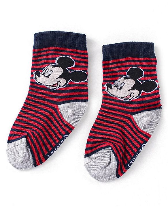 Cute Walk Disney By Babyhug Anti Bacterial Ankle Length Socks Mickey Mouse Design Pack Of 3 - Multicolour