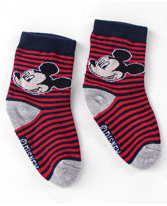 Cute Walk Disney By Babyhug Anti Bacterial Ankle Length Socks Mickey Mouse Design Pack Of 3 - Multicolour